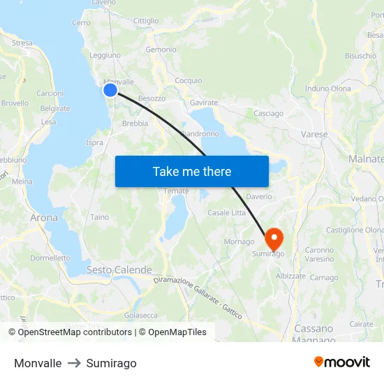 Monvalle to Sumirago map
