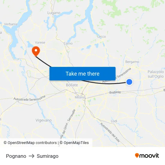 Pognano to Sumirago map