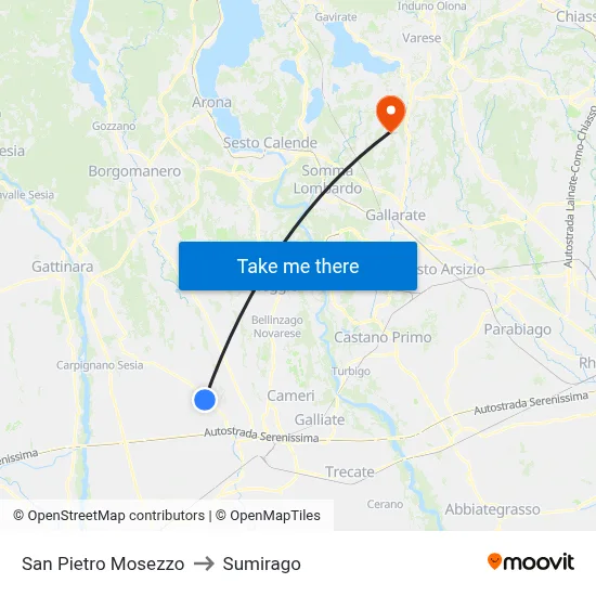 San Pietro Mosezzo to Sumirago map