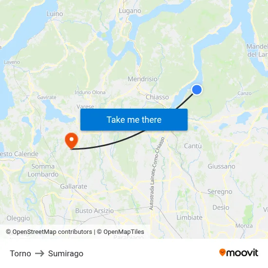 Torno to Sumirago map