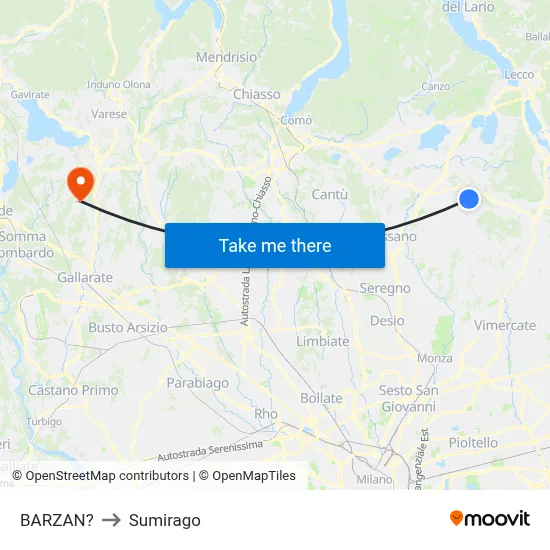 Barzan to Sumirago map