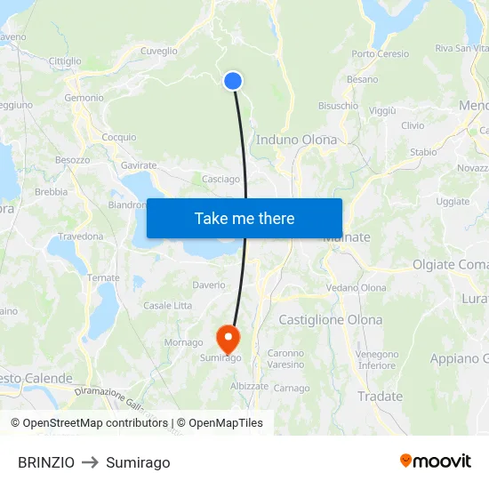 Brinzio to Sumirago map