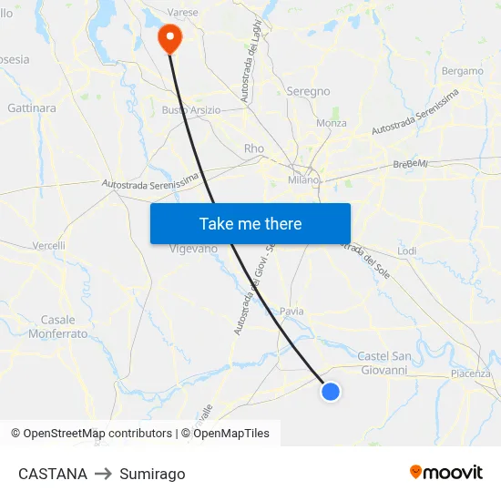 Castana to Sumirago map