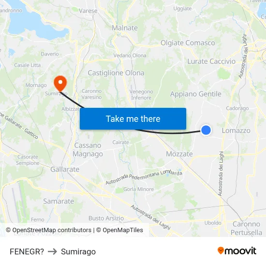 Fenegro to Sumirago map