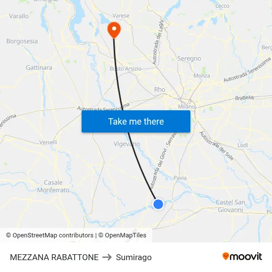 Mezzana Rabattone to Sumirago map