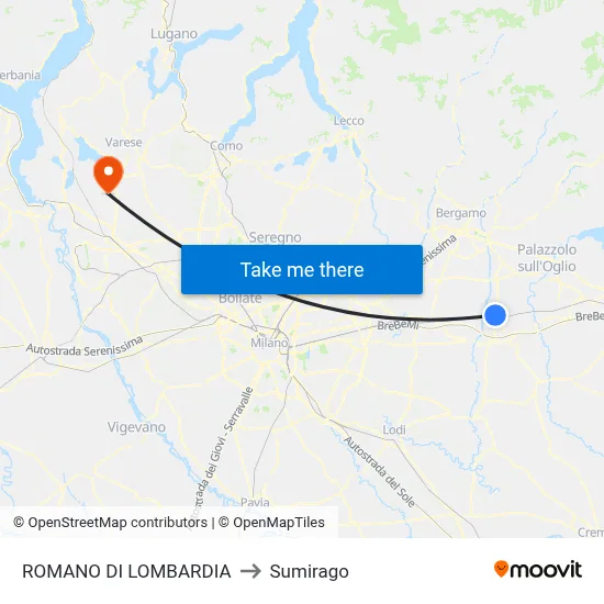Romano di Lombardia to Sumirago map