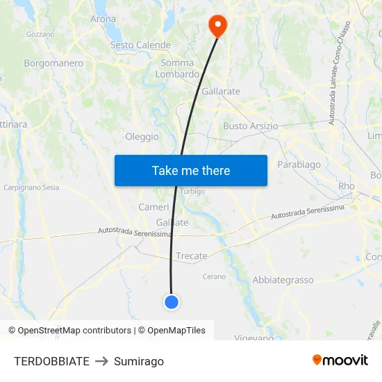 Terdobbiate to Sumirago map