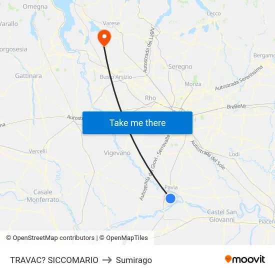 Travacò Siccomario to Sumirago map