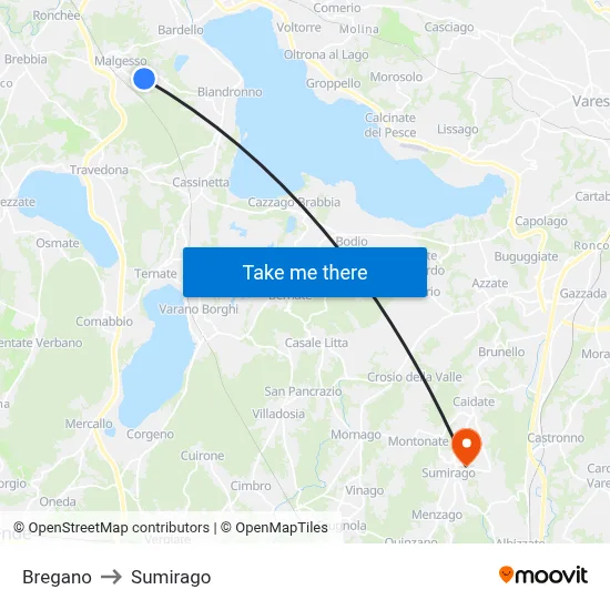 Bregano to Sumirago map