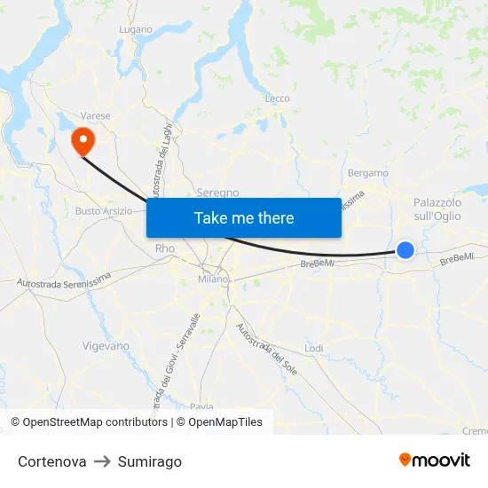 Cortenova to Sumirago map
