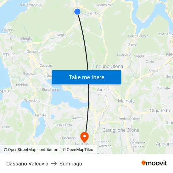 Cassano Valcuvia to Sumirago map
