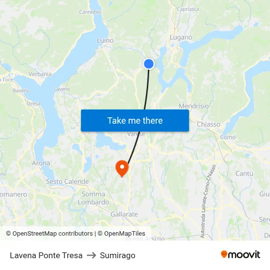Lavena Ponte Tresa to Sumirago map