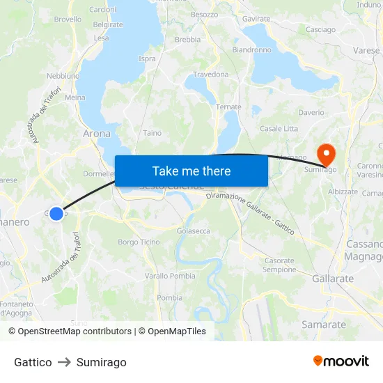 Gattico to Sumirago map