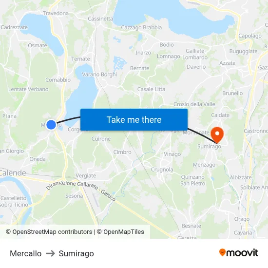 Mercallo to Sumirago map