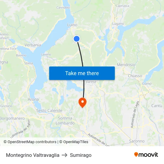 Montegrino Valtravaglia to Sumirago map