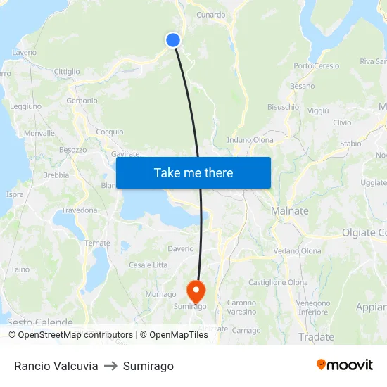 Rancio Valcuvia to Sumirago map