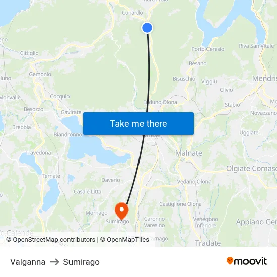 Valganna to Sumirago map