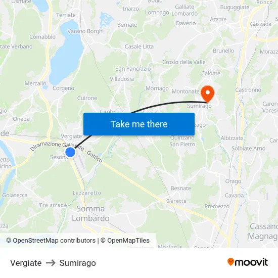 Vergiate to Sumirago map