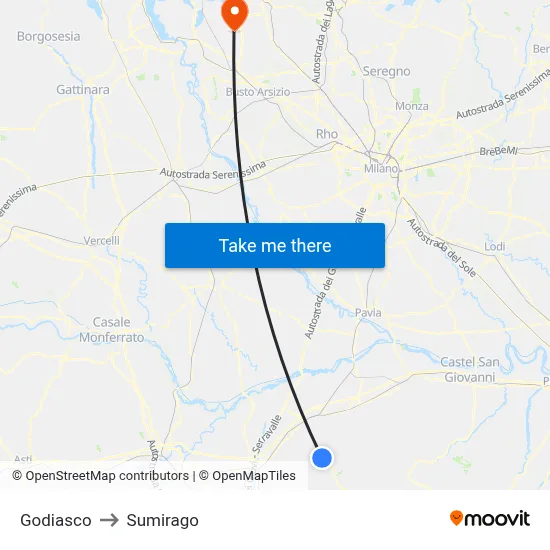 Godiasco to Sumirago map