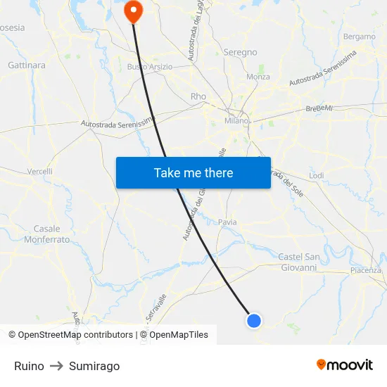 Ruino to Sumirago map