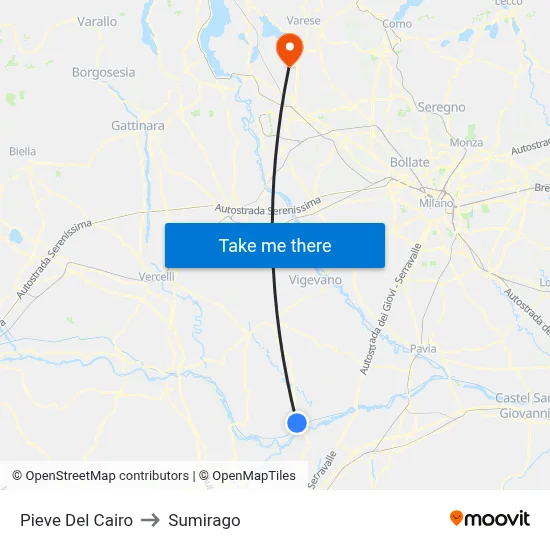 Pieve del Cairo to Sumirago map
