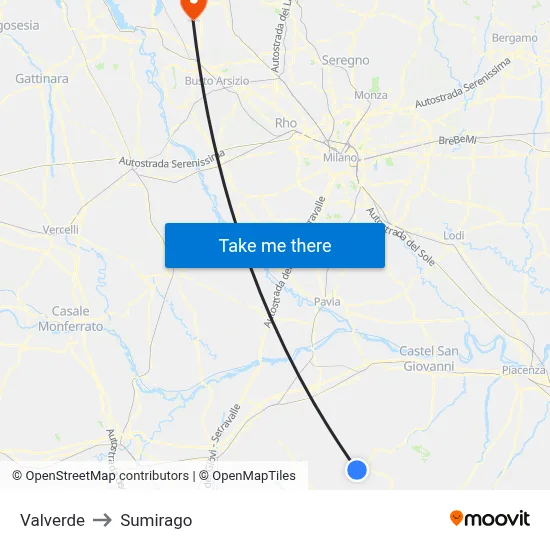 Valverde to Sumirago map