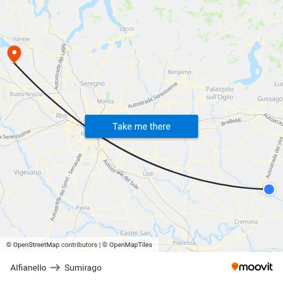 Alfianello to Sumirago map