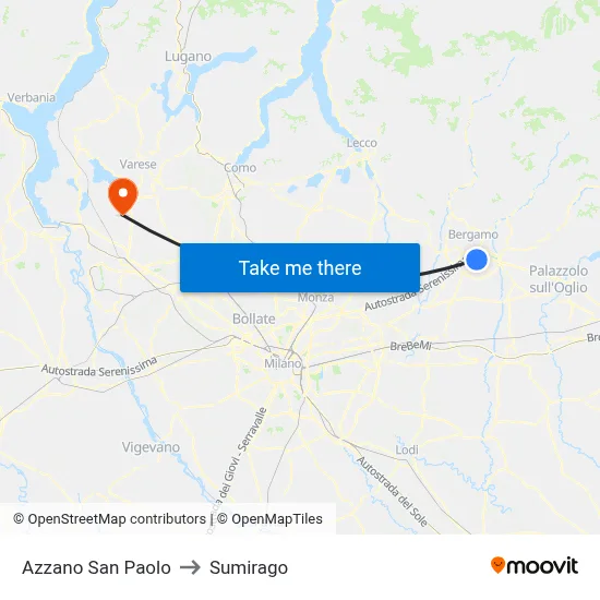 Azzano San Paolo to Sumirago map