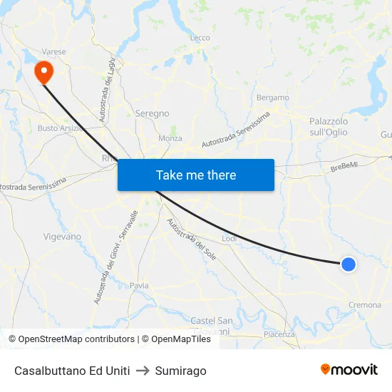 Casalbuttano Ed Uniti to Sumirago map