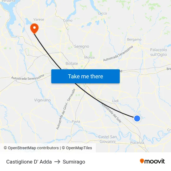 Castiglione D' Adda to Sumirago map