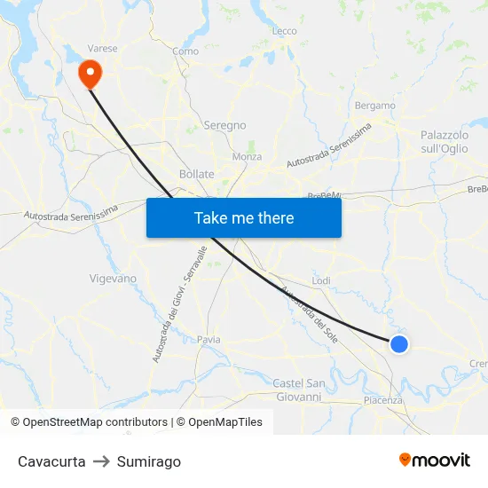 Cavacurta to Sumirago map