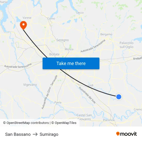 San Bassano to Sumirago map