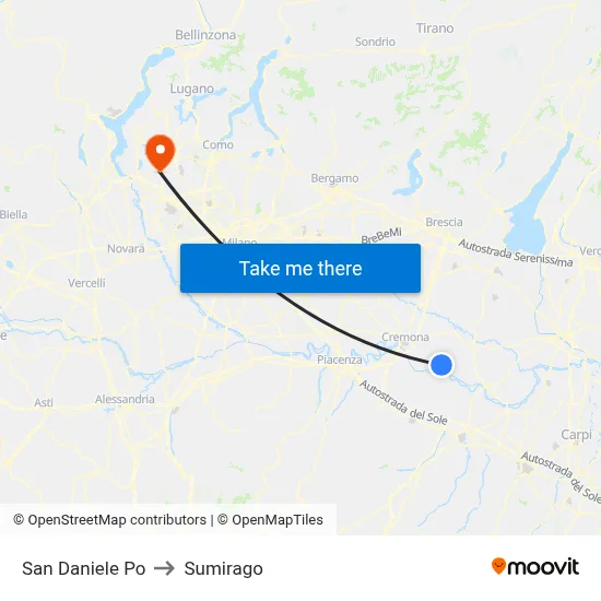 San Daniele Po to Sumirago map