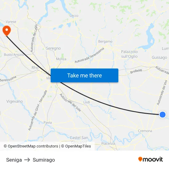 Seniga to Sumirago map