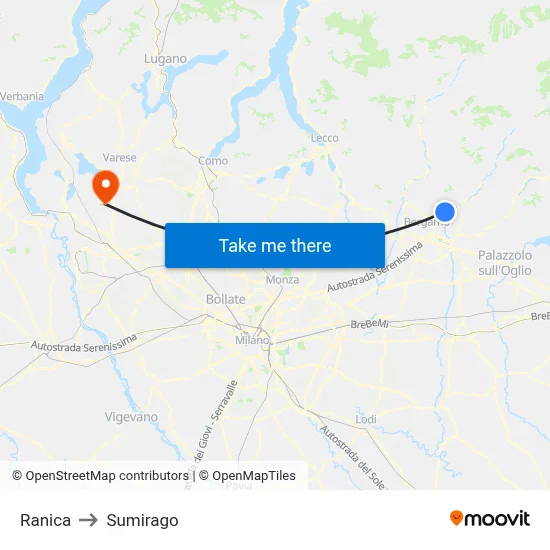 Ranica to Sumirago map