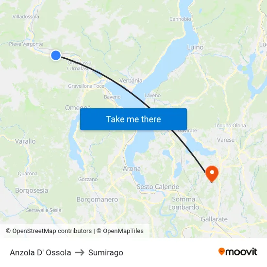 Anzola d'Ossola to Sumirago map