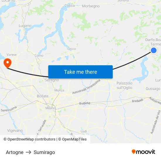 Artogne to Sumirago map