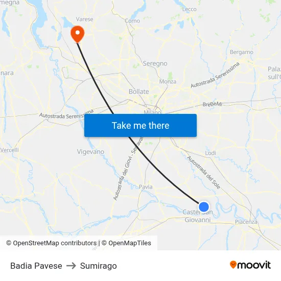 Badia Pavese to Sumirago map