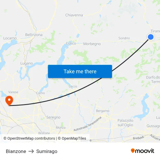 Bianzone to Sumirago map