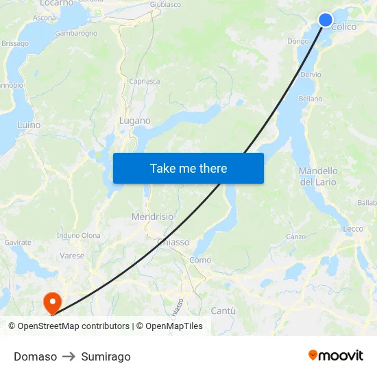 Domaso to Sumirago map