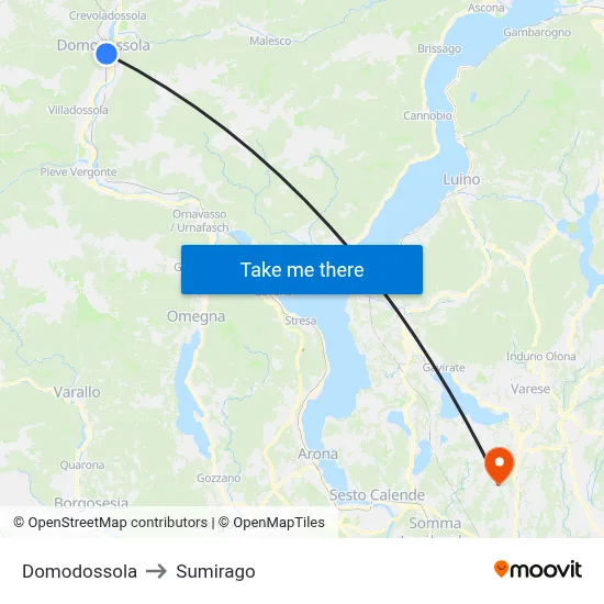 Domodossola to Sumirago map