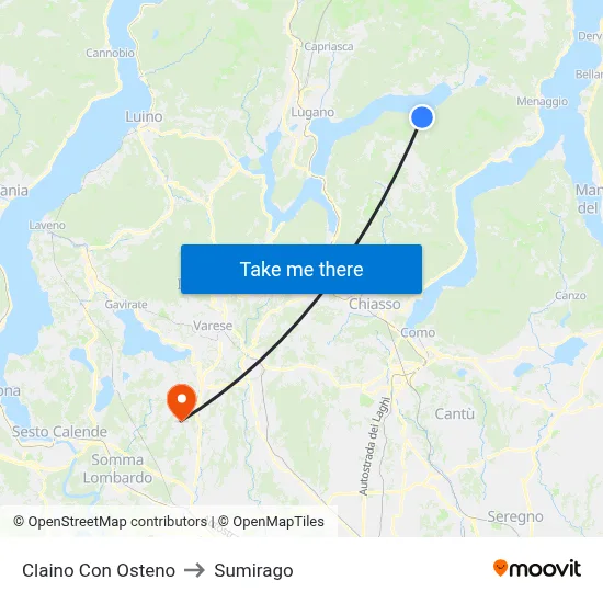 Claino con Osteno to Sumirago map