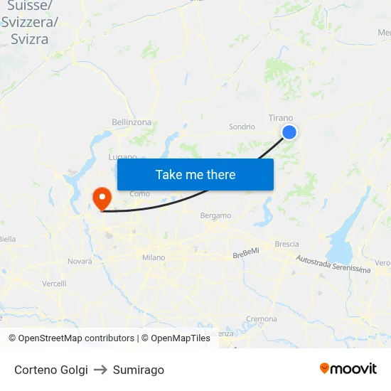 Corteno Golgi to Sumirago map