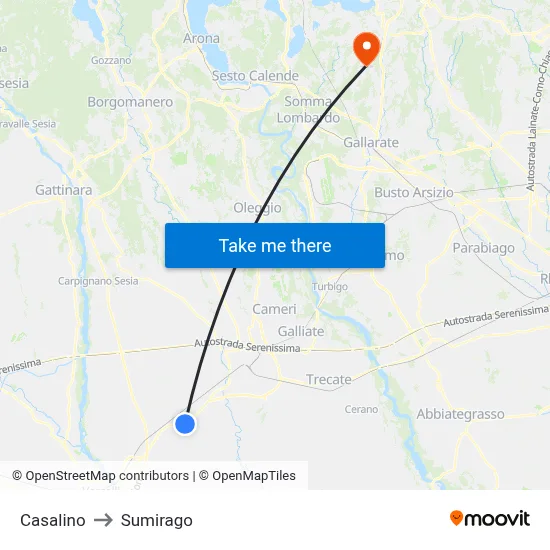 Casalino to Sumirago map