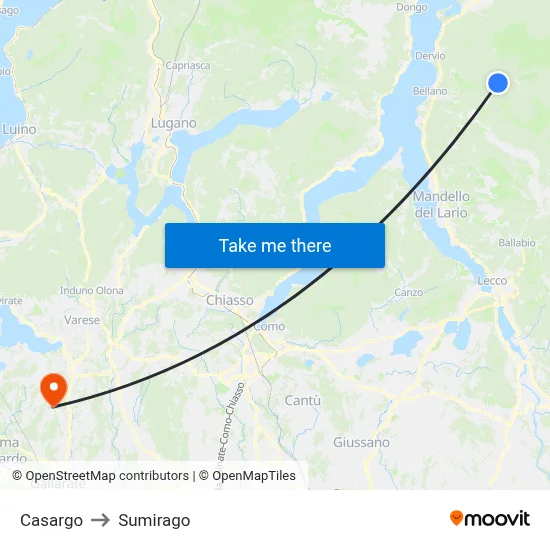 Casargo to Sumirago map