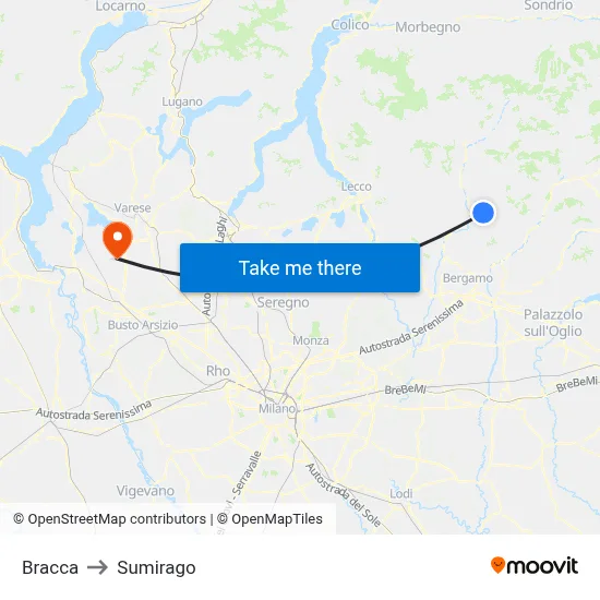Bracca to Sumirago map