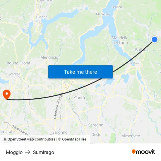 Moggio to Sumirago map