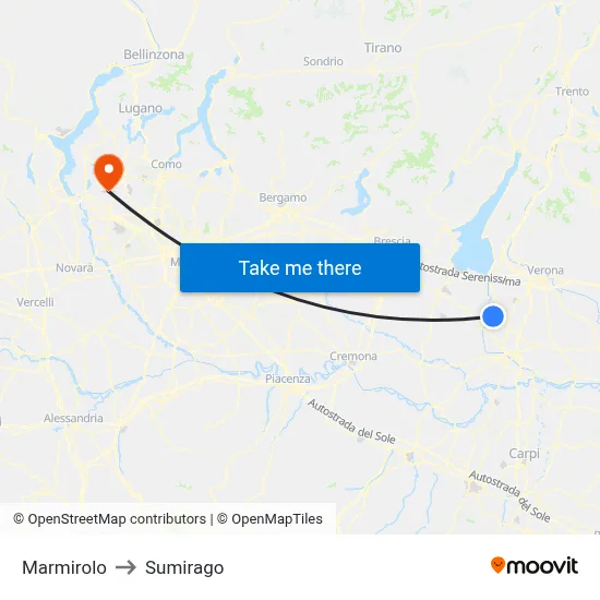 Marmirolo to Sumirago map