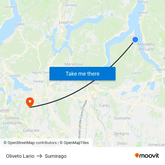 Oliveto Lario to Sumirago map