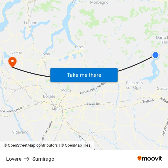 Lovere to Sumirago map